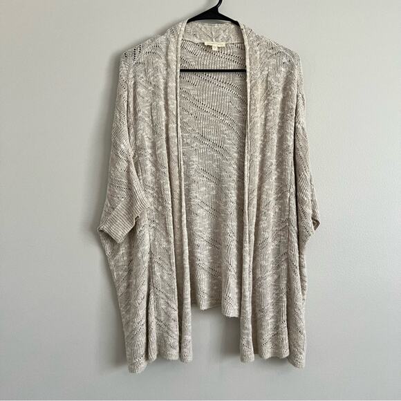 Eileen Fisher Women’s Tan Linen Blend Open Knit Lagenlook Short Sleeve Cardigan - Picture 1 of 6